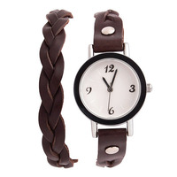Женские часы с длинным ремешком Acrabe Twist silver / коричневый
